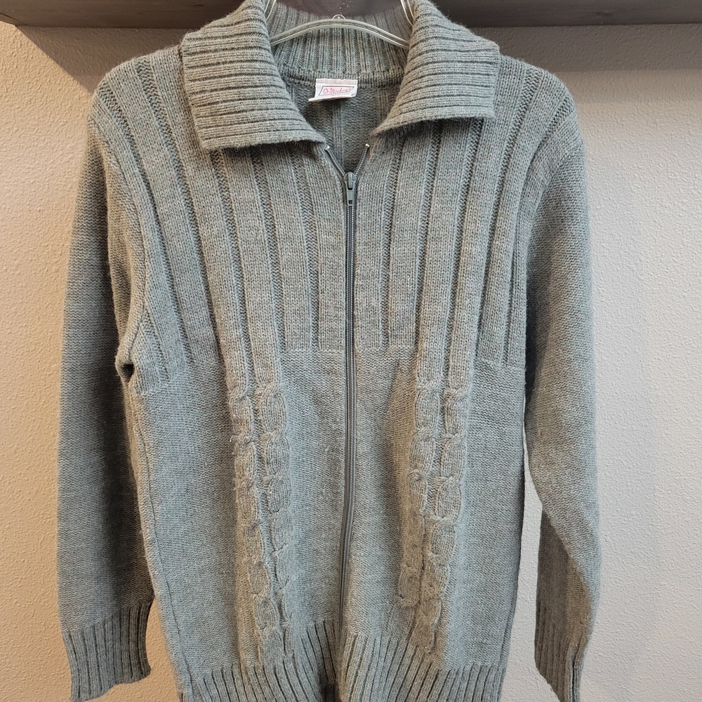 VTG St Michael's Full Zip Sweater Womens Size L Acrylic Knit Made In UK 1979